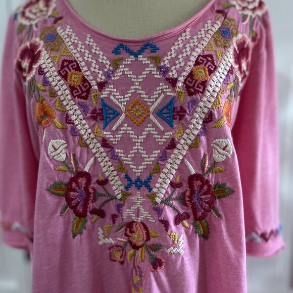 Johnny Was JWLA Pink Embroidered Round Neck Blouse Boho Top S - Picture 2 of 11